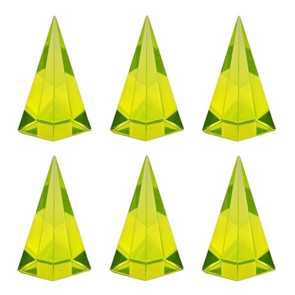 Yellow uranium glass pyramid paperweights set of 6 made of bohemian vaseline glass