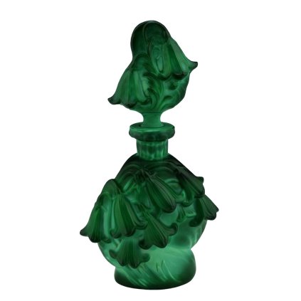 1930s Art Deco Bohemian malachite glass perfume bottle with floral relief by H. Hoffmann