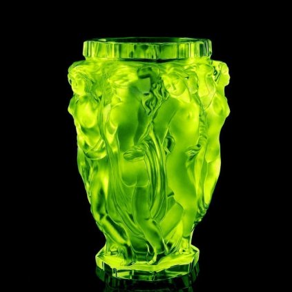 uranium glass art deco bacchantes vase with nude figures, h hoffmann, uv reactive