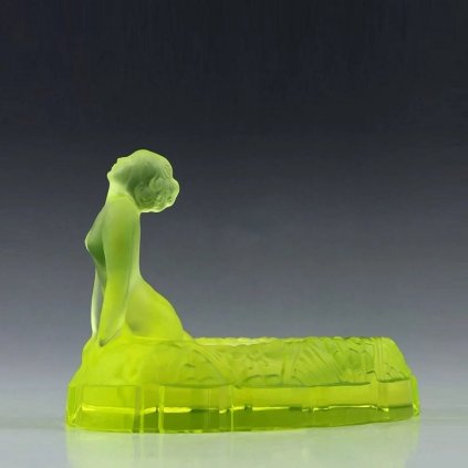 uranium glass art deco nude lady small bowl by h. hoffmann — uv glow