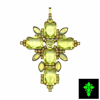 art deco vaseline uranium glass cross vintage pendant 5