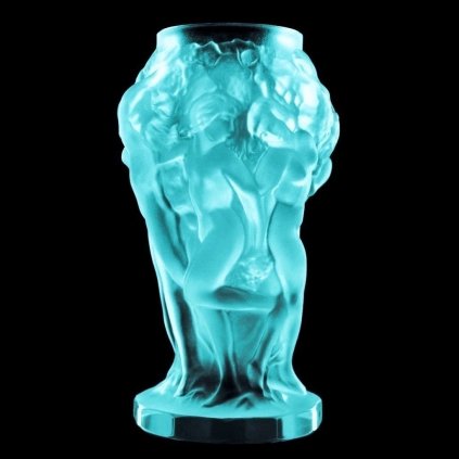 uranium glass art deco nude nymphs with grapes vase blue uranium glass