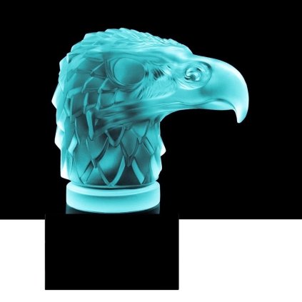 uranium glass hood ornament eagle head Art Deco car mascot by H. Hoffmann with black glass base