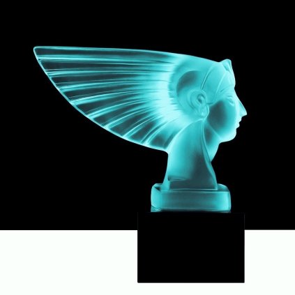 art deco hood ornament 1930 h hoffman car mascot sculpture pharaoh head aquamarine cyan vaseline glass