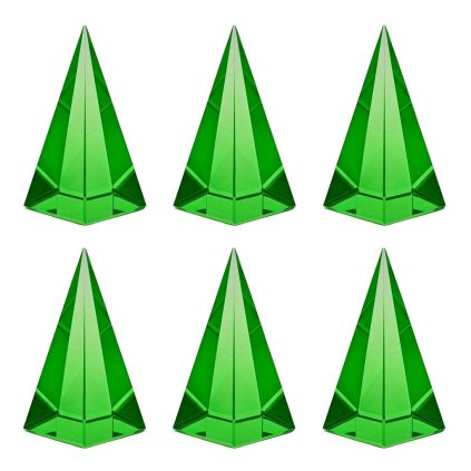 Deep green uranium glass pyramid paperweights set of 6 – Bohemian vaseline glass – Art Deco display – artdeco1930.com