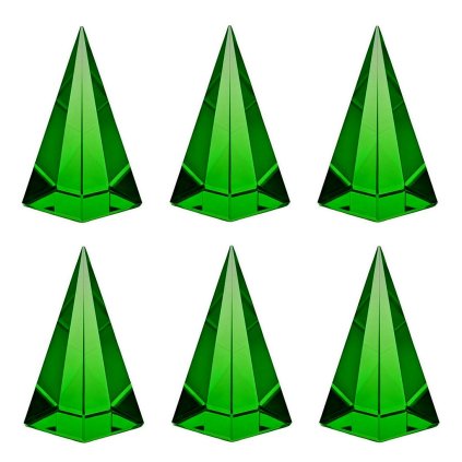 Deep green uranium glass pyramid paperweights set of 6 made of bohemian vaseline glass