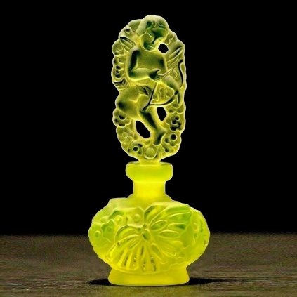 Yellow uranium glass Art Deco Angel of Love butterfly perfume bottle