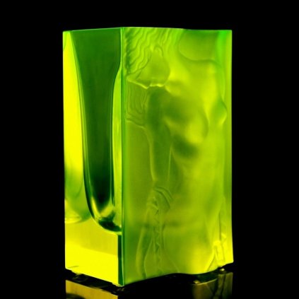 uranium glass art deco nude figure block vase by H Hoffmann molds