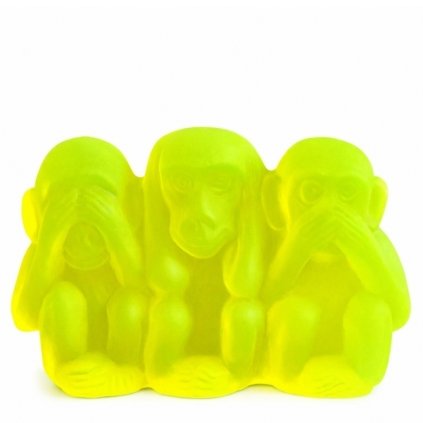 Bohemian uranium glass Three Wise Monkeys figurine with transparent surface finish