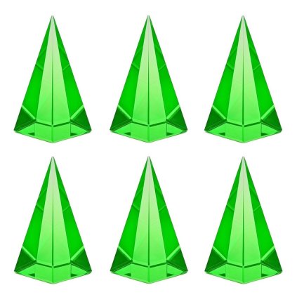 6 pyramids collectible paperweights light green glass czech vaseline uranium glass