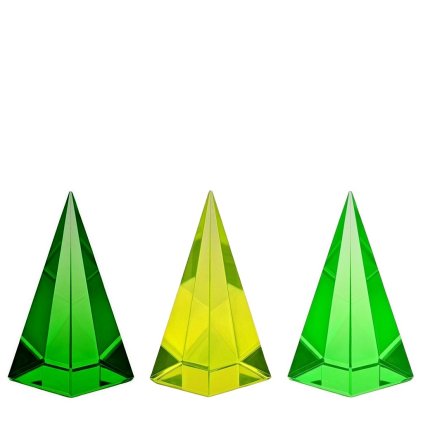 Mixed uranium glass pyramid paperweights set of 3 in different colors, bohemian glass