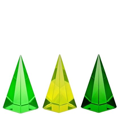 Uranium glass pyramid paperweights set of 3 with strong UV glow, Bohemian vaseline glass, artdeco1930.com