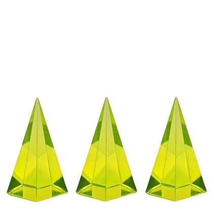 Yellow uranium glass pyramid paperweights set of 3 made of bohemian vaseline glass