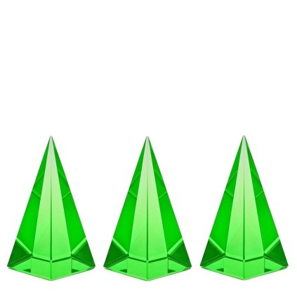 Green uranium glass pyramid paperweights set of 3 made of bohemian vaseline glass