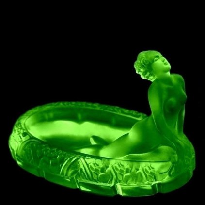 uranium glass Art Deco nude lady large bowl by H. Hoffmann