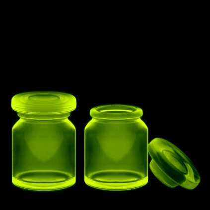 Bohemian uranium glass Art Deco apothecary jars with lids — strong UV glow, set of 2
