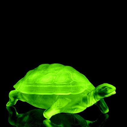 uranium glass Art Deco turtle jewelry box by H. Hoffmann glowing green under UV light