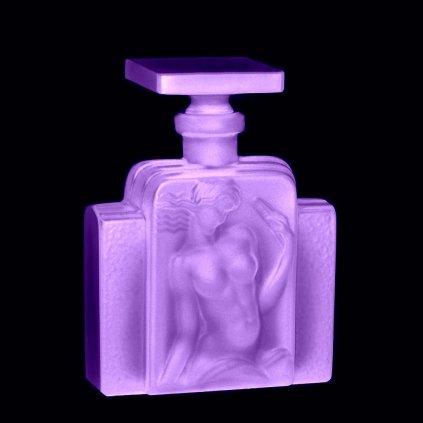 Art Deco Alexandrite perfume bottle nude odalisque after bath, 1930s H. Hoffmann, Lalique-style design, artdeco1930.com