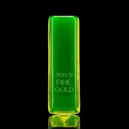 Uranium glass 999.9 Fine Gold bar paperweight with strong UV glow, Bohemian vaseline glass, artdeco1930.com