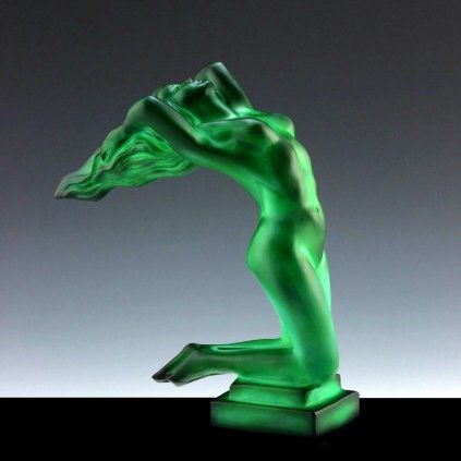 hood ornament nude female malachite glass Art Deco car mascot by H. Hoffmann