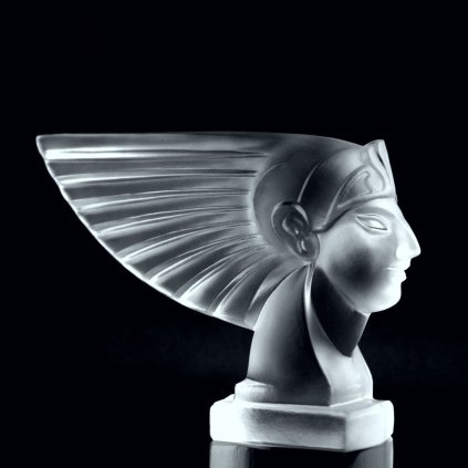 hood ornament pharaoh head clear glass Art Deco car mascot by H. Hoffmann