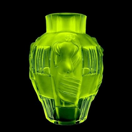 uranium glass art deco large figural relief vase by H Hoffmann molds