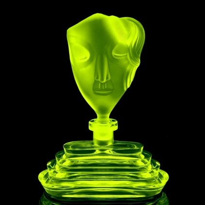yellow uranium glass art deco face mask perfume bottle uv glow by h hoffmann