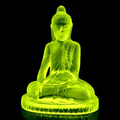 Art Deco uranium glass Buddha figurine by H. Hoffmann with strong UV glow