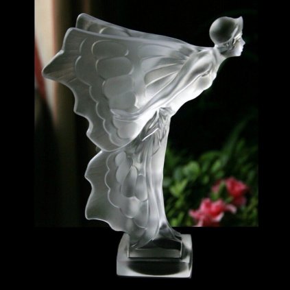 hood ornament flying lady clear glass Art Deco car mascot by H. Hoffmann