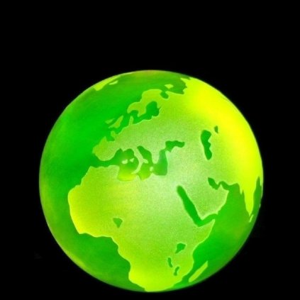 Yellow uranium glass earth globe paperweight, bohemian glass, 4 in, strong UV glow