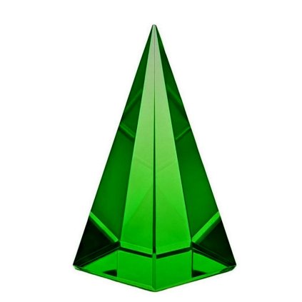 Deep green uranium glass pyramid paperweight made of bohemian vaseline glass