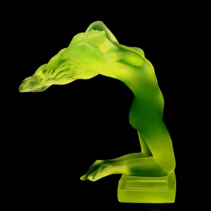 Art Deco Nude Female hood ornament in yellow uranium glass