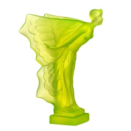 uranium glass hood ornament flying lady Art Deco car mascot by H. Hoffmann