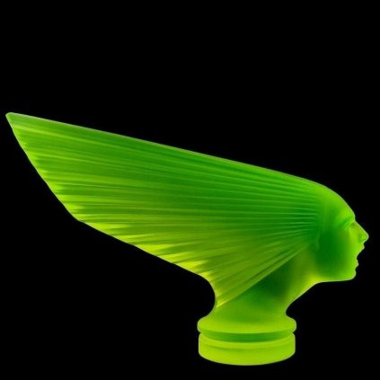 Art Deco Victoire hood ornament in yellow uranium glass
