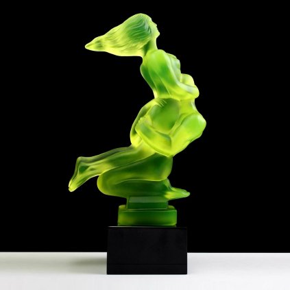 uranium glass hood ornament Lovers with black glass base Art Deco car mascot by H. Hoffmann