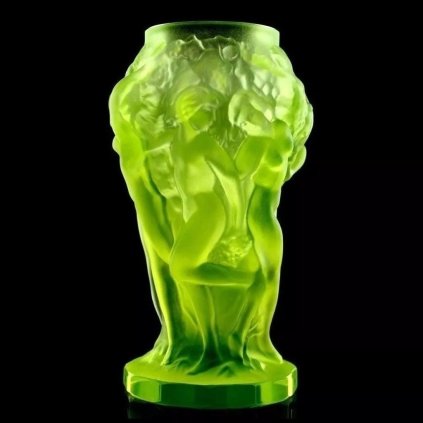uranium glass art deco nude nymphs with grapes vase by H Hoffmann molds