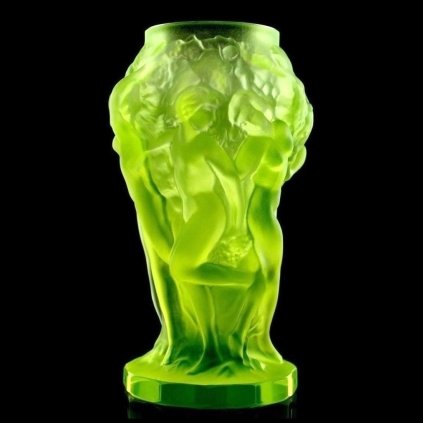 uranium glass art deco vase with nude nymphs and grapes, h hoffmann