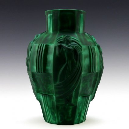 Art Deco 1930' Malachite Glass Nude Ladies Large Vase H.Hoffmann