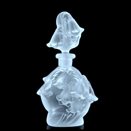 1930s Art Deco Bohemian frosted glass perfume bottle with bell flower design by H. Hoffmann