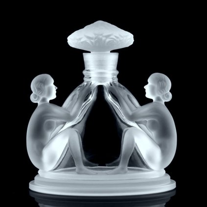 H. Hoffmann Art Deco clear frosted glass perfume bottle with dual nude figures, Lalique-style design – artdeco1930.com