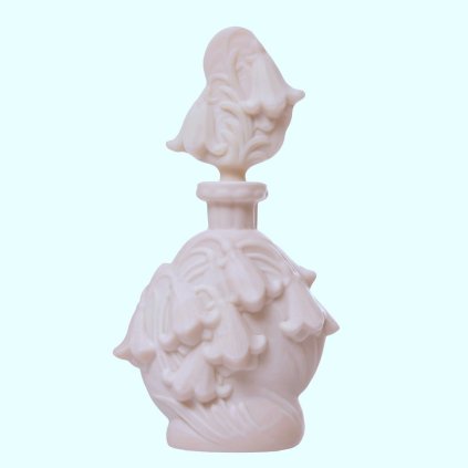 1930s H. Hoffmann pink malachite Art Deco perfume bottle with bell flower motif