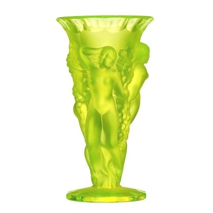 uranium glass tall art deco vase with grape harvest nymphs, h hoffmann