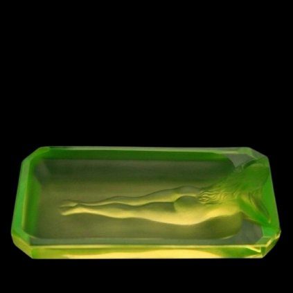 Uranium glass Art Deco nude woman figural bowl designed by H. Hoffmann
