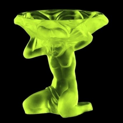 uranium glass art deco kneeling nude lady large bowl by h. hoffmann — uv glow