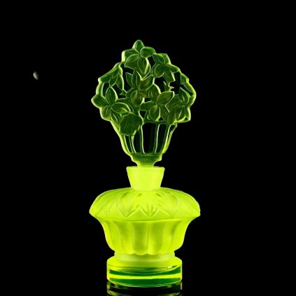 yellow uranium glass Art Deco botanical crown stopper perfume bottle Bohemian