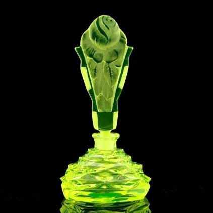 yellow uranium glass Art Deco rose perfume bottle Bohemian