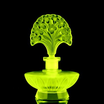 uranium glass art deco flower bouquet perfume bottle bohemian, UV glowing