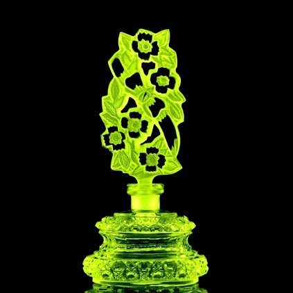 yellow uranium glass Art Deco floral relief perfume bottle