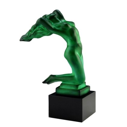 hood ornament nude female malachite glass with black glass base Art Deco car mascot by H. Hoffmann