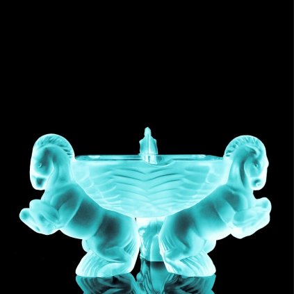 Blue uranium glass Art Deco figural ashtray with three rearing horses, designed by H. Hoffmann